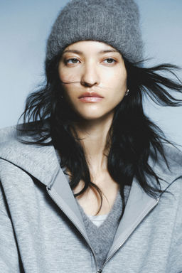 H&M - Women Grey Rib-Knit Alpaca-Blend Beanie