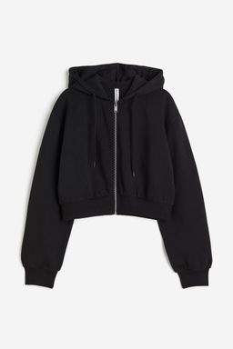 H&M - Women Black Cropped Zip-Through Hoodie