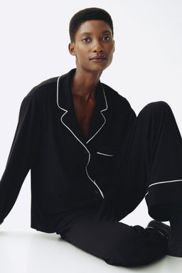 H&M - Women Black MAMA Piping-Detail Pyjamas