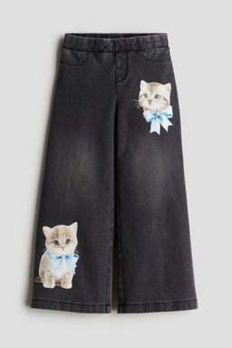 H&M - Girls Grey Wide Denim-Look Trousers