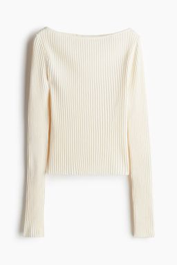 H&M - Women White Rib-Knit Boat-Neck Top