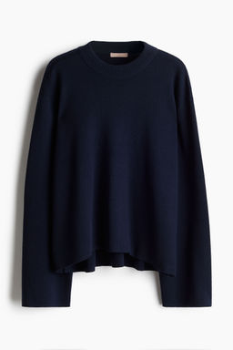 H&M - Women Blue Oversized Curved-Hem Jumper