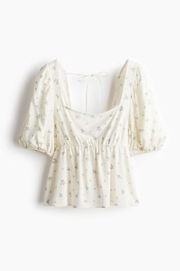 H&M - Women White Tie-Detail Peplum Blouse