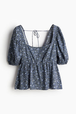 H&M - Women Blue Tie-Detail Peplum Blouse
