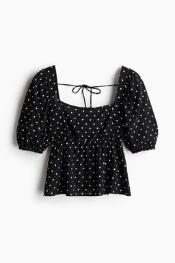 H&M - Women Black Tie-Detail Peplum Blouse