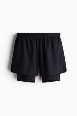 H&M - Black Double-Layered Sports Shorts with Drymove