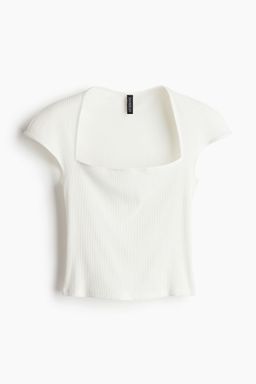 H&M - Women White Square-Neck Ribbed Top