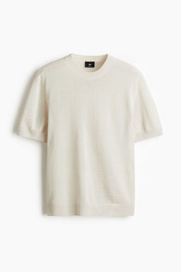 H&M - Men Beige Regular Fit Fine-Knit T-Shirt