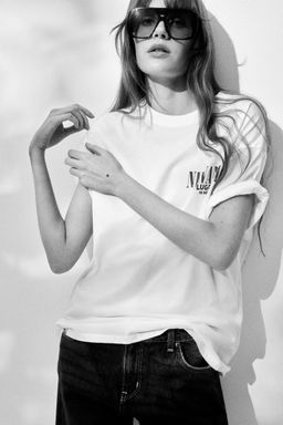 H&M - Women White Oversized Printed T-Shirt