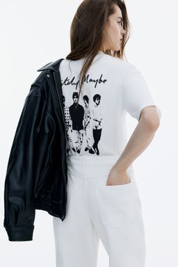 H&M - Women White Oversized Printed T-Shirt