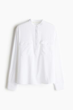 H&M - Women White Band-Collar Blouse