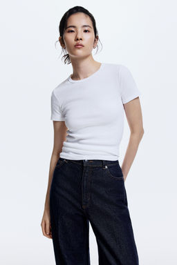 H&M - Women White Ribbed T-Shirt