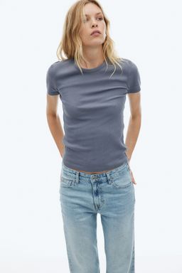 H&M - Women Grey Ribbed T-Shirt