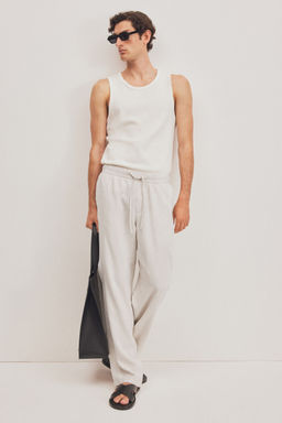 H&M - Men White Relaxed Fit Linen-Blend Trousers