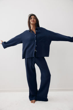 H&M - Women Blue Cotton Muslin Pyjamas