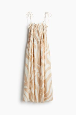 H&M - Women Beige Smocked Tie-Strap Dress