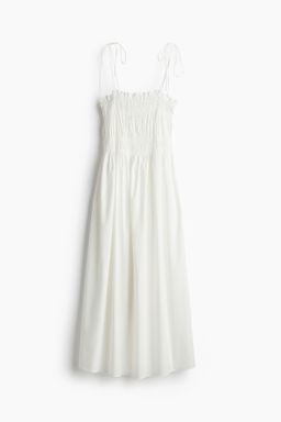 H&M - Women White Smocked Tie-Strap Dress