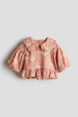H&M - Girls Orange Puff-Sleeve Seersucker Blouse