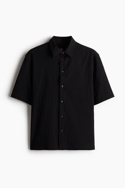 H&M - Men Black Regular Fit Crinkled Short-Sleeved Shirt