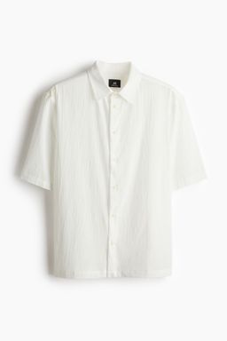 H&M - Men White Regular Fit Crinkled Short-Sleeved Shirt