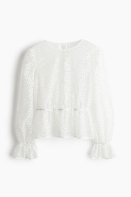 H&M - Women White Sequined Peplum Blouse