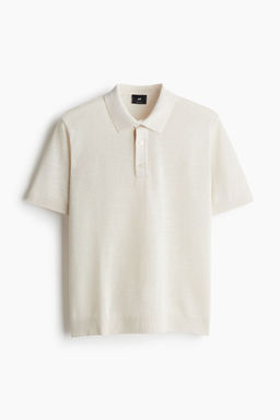 H&M - Men Beige Regular Fit Fine-Knit Polo Shirt