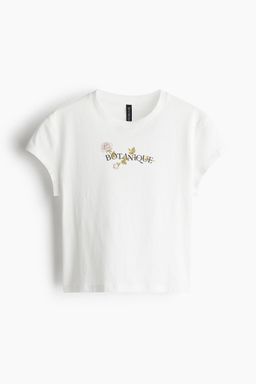 H&M - Women White Cropped Printed T-Shirt