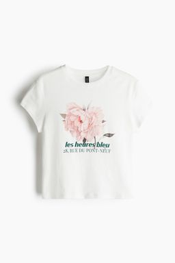 H&M - Women White Cropped Printed T-Shirt