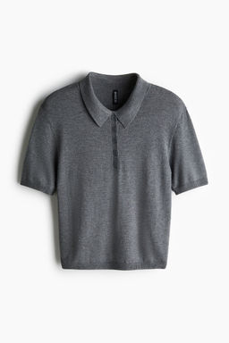 H&M - Women Grey Fine-Knit Polo Shirt