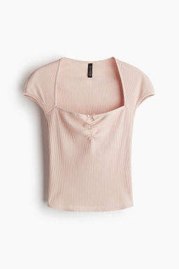 H&M - Women Pink Gathe Cap-Sleeved Top