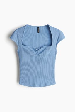 H&M - Women Blue Gathered Cap-Sleeved Top