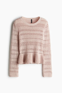 H&M - Women Pink Pointelle-Knit Peplum Jumper