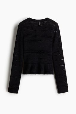 H&M - Women Black Pointelle-Knit Peplum Jumper