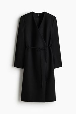 H&M - Women Black Tie-Detail Felted Coat