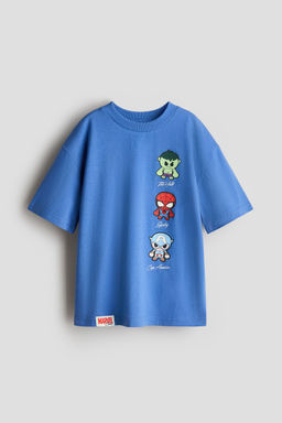 H&M - Boys Blue Oversized Printed T-Shirt