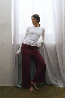 H&M - Women Red Foldover-Waist Sports Trousers