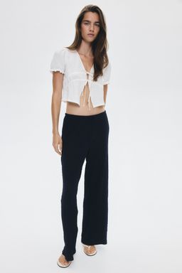 H&M - Women Blue Crinkled Drawstring Trousers