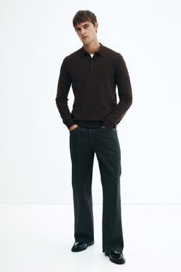 H&M - Men Brown Regular Fit Fine-Knit Polo Shirt