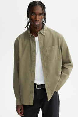 H&M - Men Green Regular Fit Corduroy Shirt