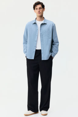 H&M - Men Blue Regular Fit Corduroy Shirt