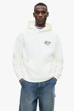 H&M - Men White Relaxed Fit Printed Hoodie