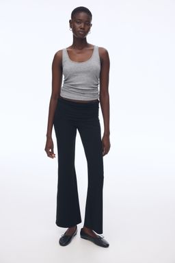 H&M - Women Black Foldover-Waist Cotton Trousers
