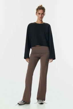 H&M - Women Beige Foldover-Waist Cotton Trousers