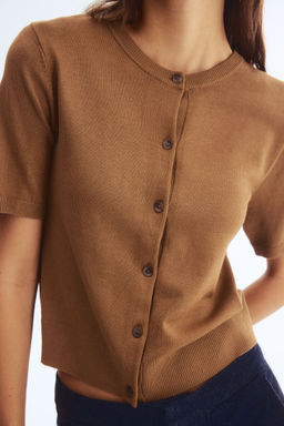 H&M - Women Beige Short-Sleeved Cardigan