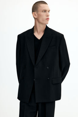 H&M - Men Black Relaxed Fit Double-Breasted Jacket