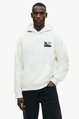 H&M - Men White Loose Fit Printed Hoodie