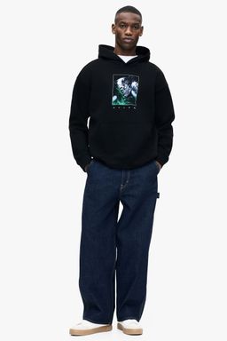 H&M - Men Black Loose Fit Printed Hoodie