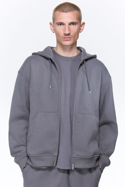 H&M - Men Grey Loose Fit Zip-Through Hoodie