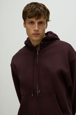 H&M - Men Purple Loose Fit Zip-Through Hoodie