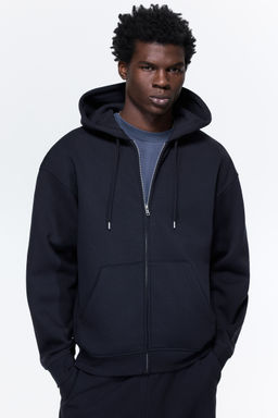 H&M - Men Blue Loose Fit Zip-Through Hoodie